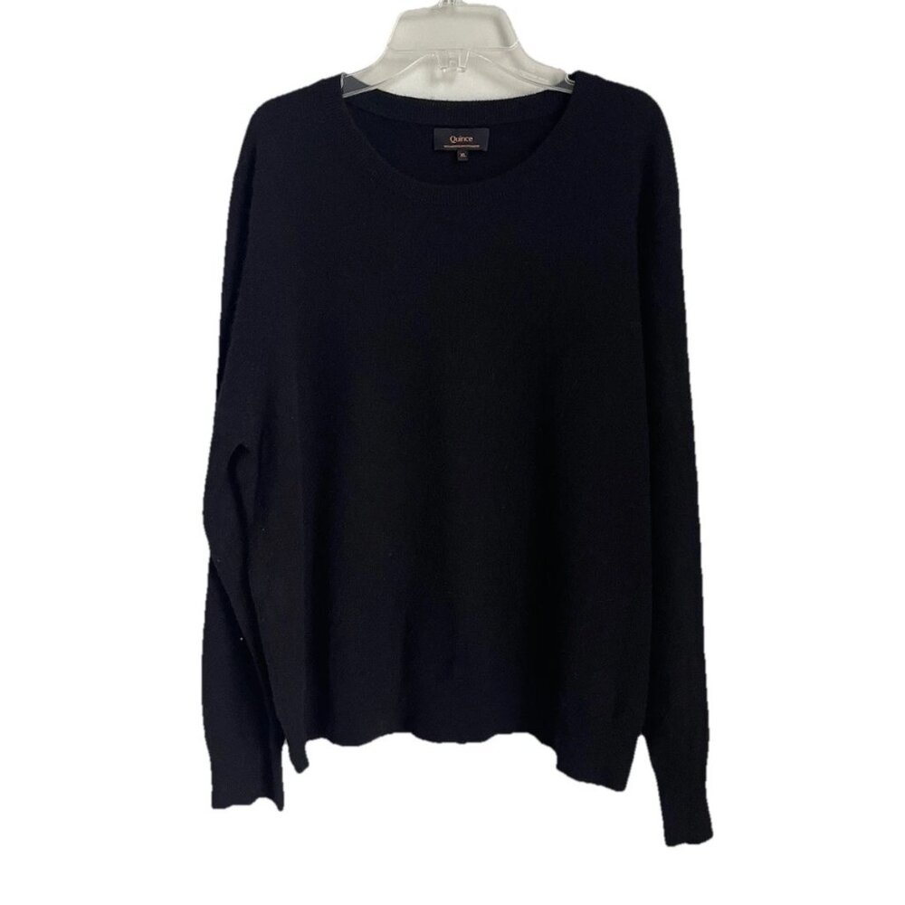 Quince Black Mongolian Cashmere Crew Neck Long Sleeve Sweater Women's